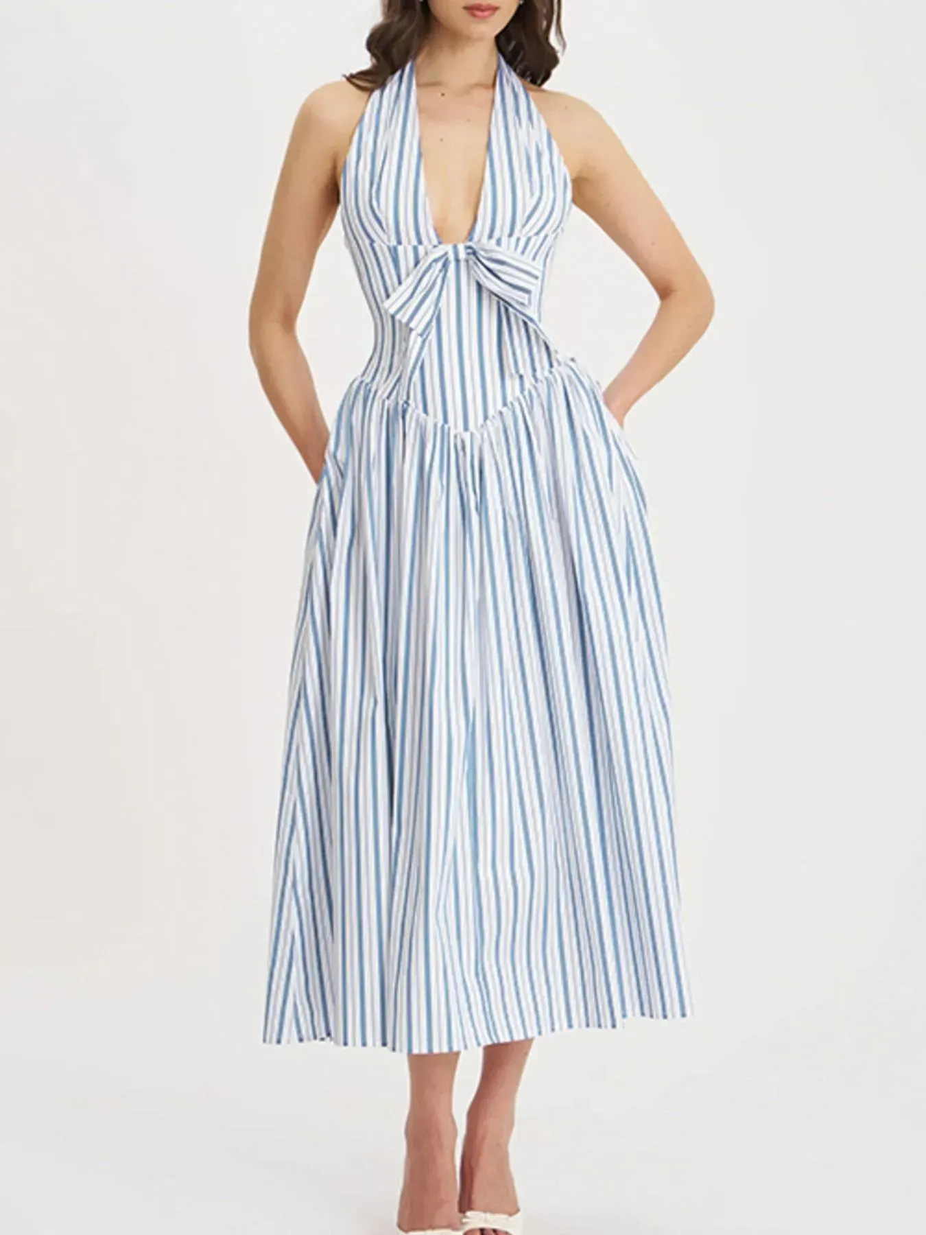 Striped Backless Midi Dress