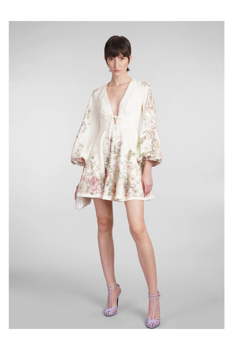 Linen Print Mini Dress-ROVOLE