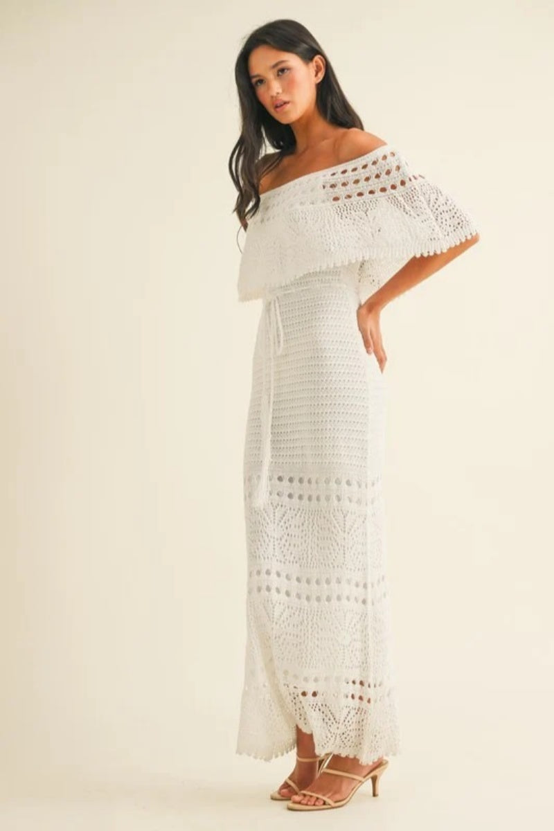 White off the shoulder crochet dress-ROVOLE