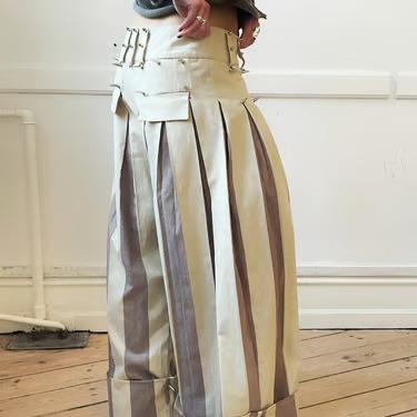 Oversized Stripe Stud-Detail Wide-Leg Pants