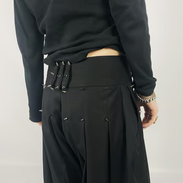 Oversized Stripe Stud-Detail Wide-Leg Pants