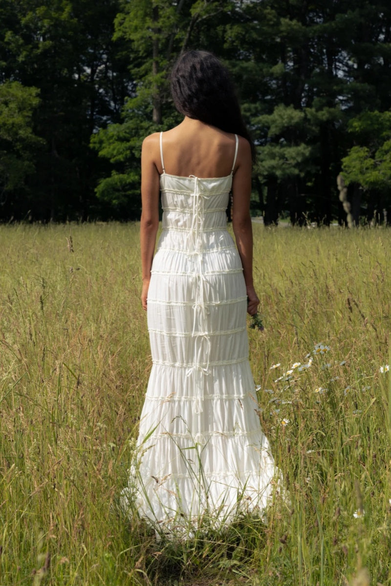 With Thin Straps Pleated Layered Maxi Boho Dress-ROVOLE