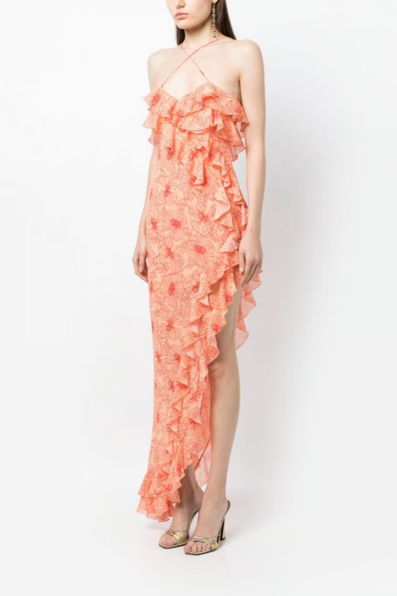 Tranquilla Ruffled Midi  Dress-ROVOLE