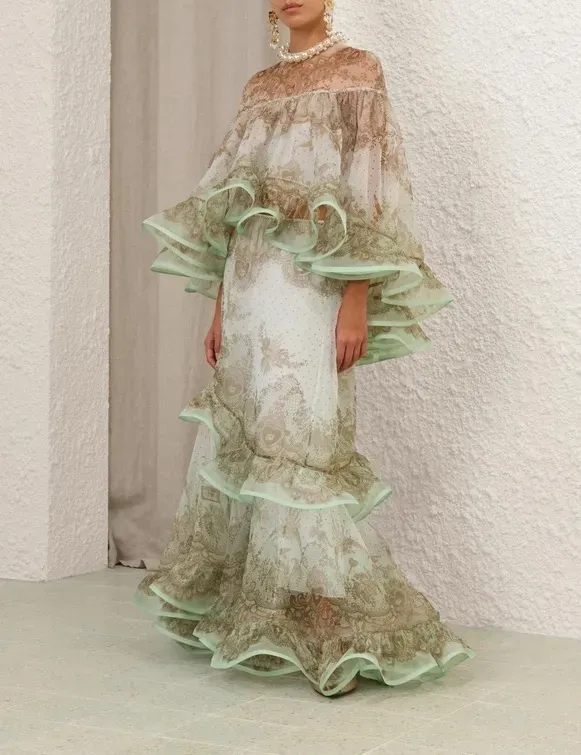 Crush Embellished Blouse & Flutter Maxi Set