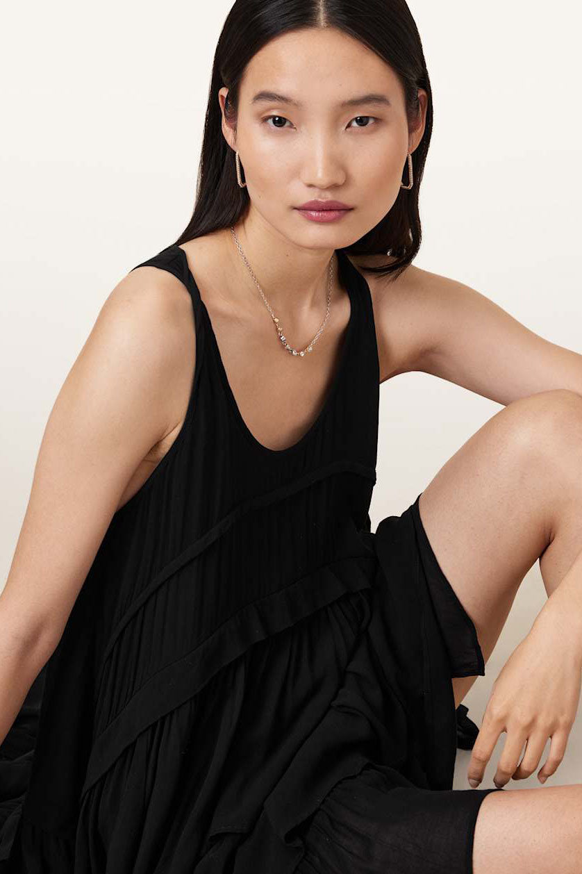 Black Layered Asymmetric Maxi Dress-ROVOLE