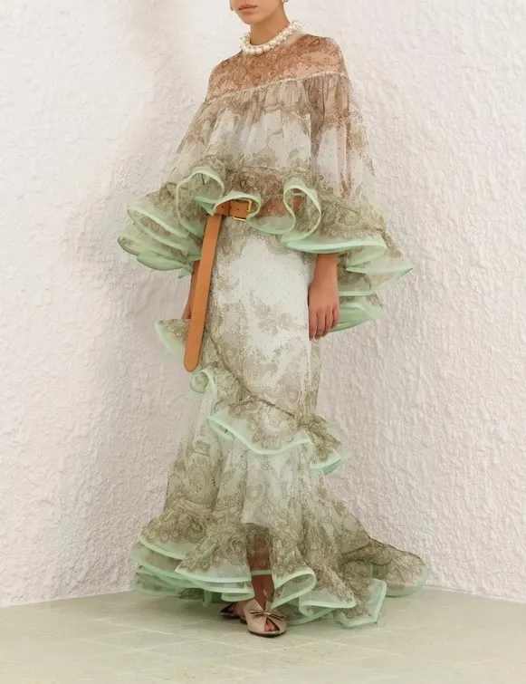 Crush Embellished Blouse & Flutter Maxi Set