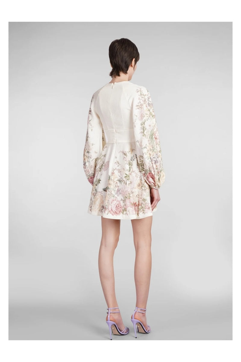 Linen Print Mini Dress-ROVOLE