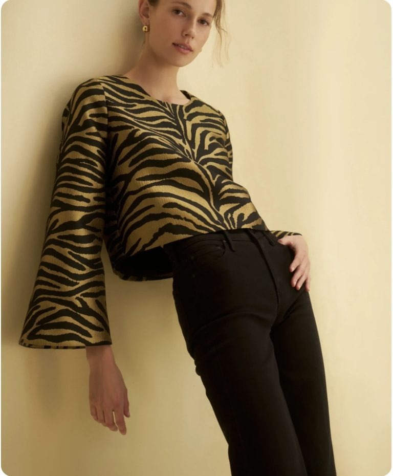 Sleek Zebra Bell-Sleeve Two-Piece Set