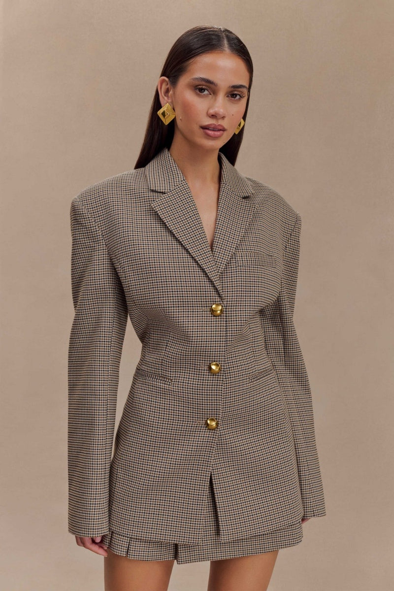 Grid Buckle Blazer Jackets-ROVOLE