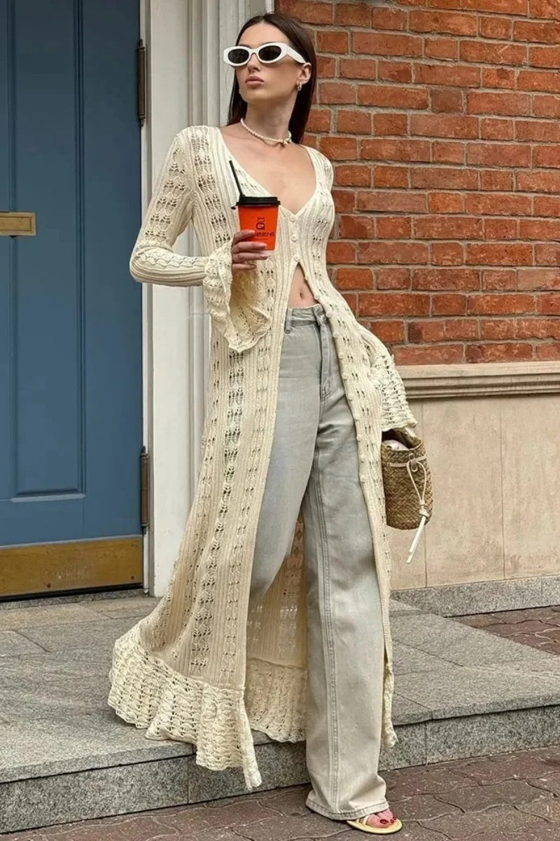 Boho Chic Long Cardigan With Buttons-ROVOLE