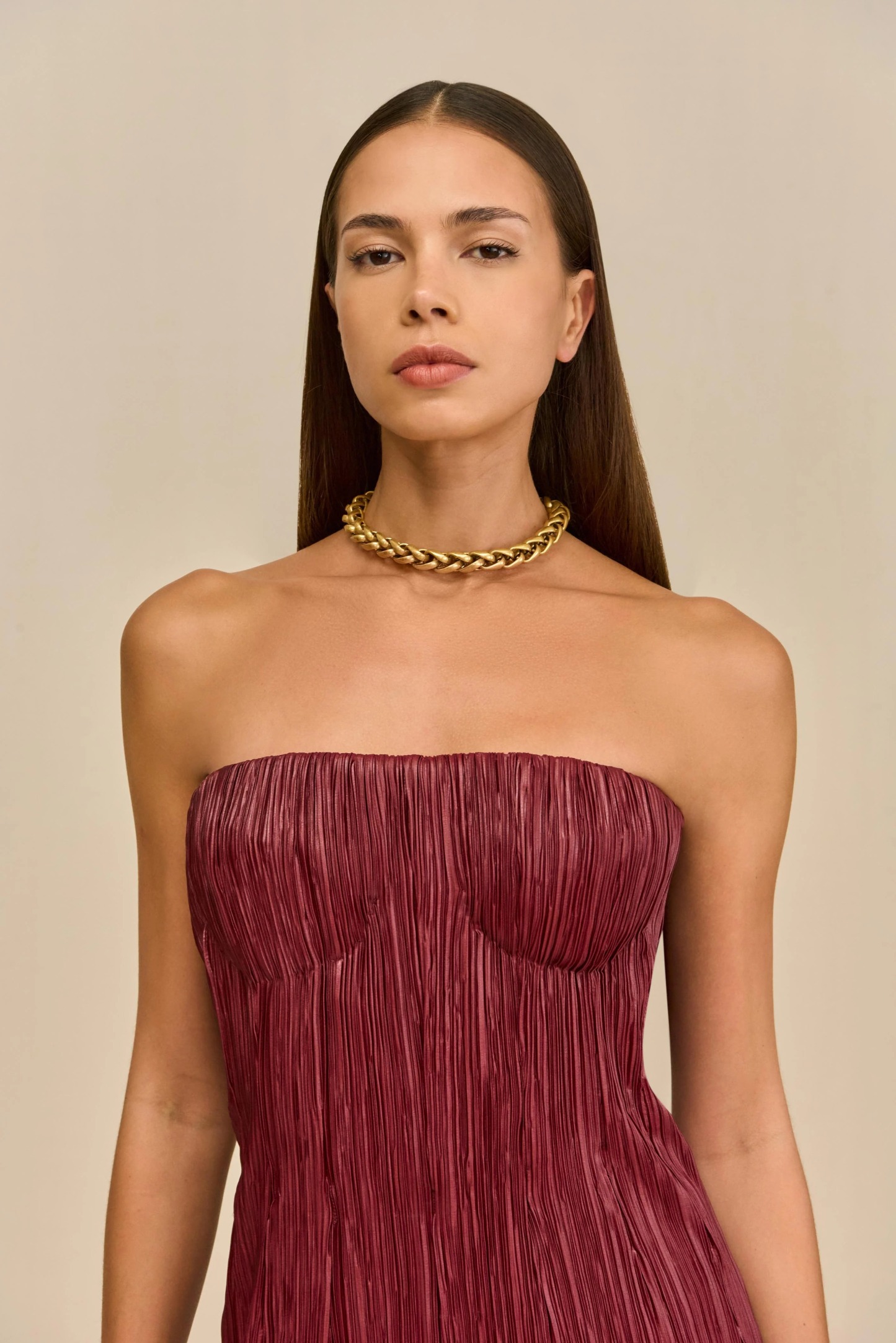 Burgundy Ruched Strapless Cutout-Knot Maxi Dress