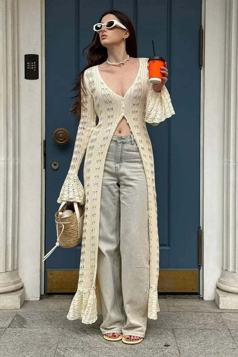 Boho Chic Long Cardigan With Buttons-ROVOLE