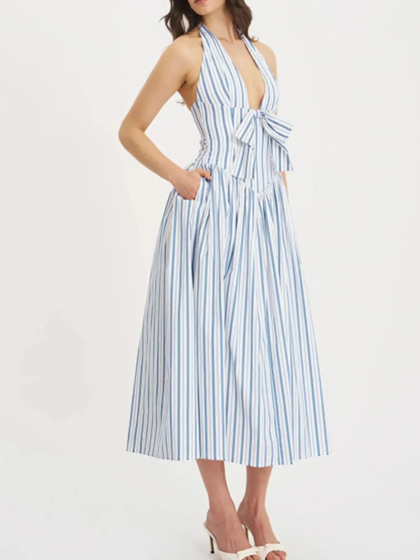 Striped Backless Midi Dress