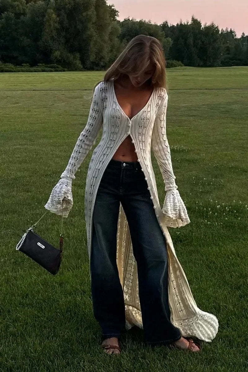 Boho Chic Long Cardigan With Buttons-ROVOLE