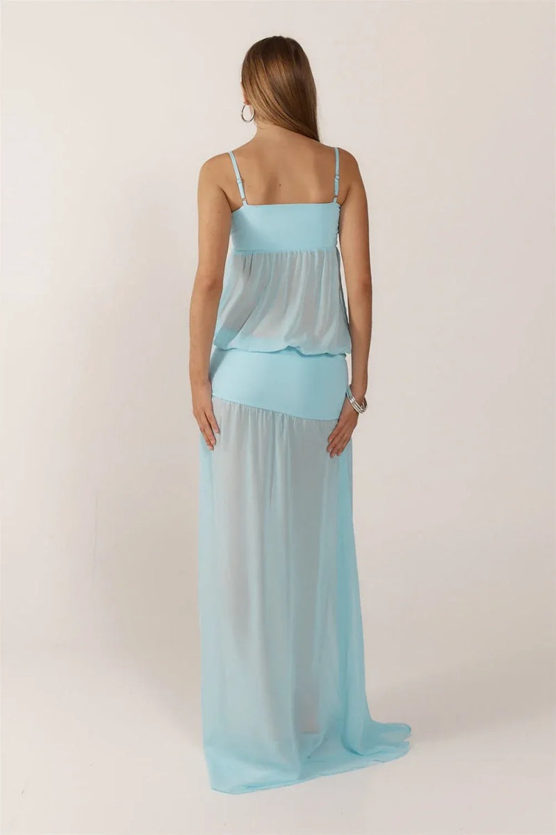 Blue Sheer Maxi Dress-ROVOLE