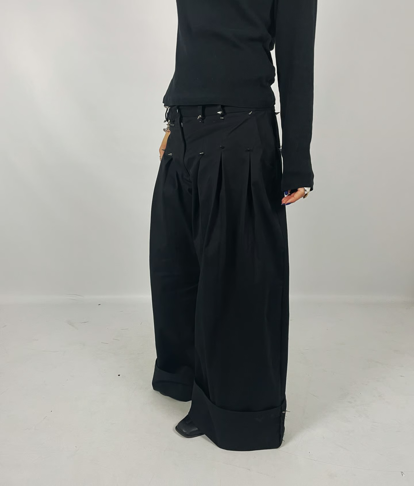 Oversized Stripe Stud-Detail Wide-Leg Pants