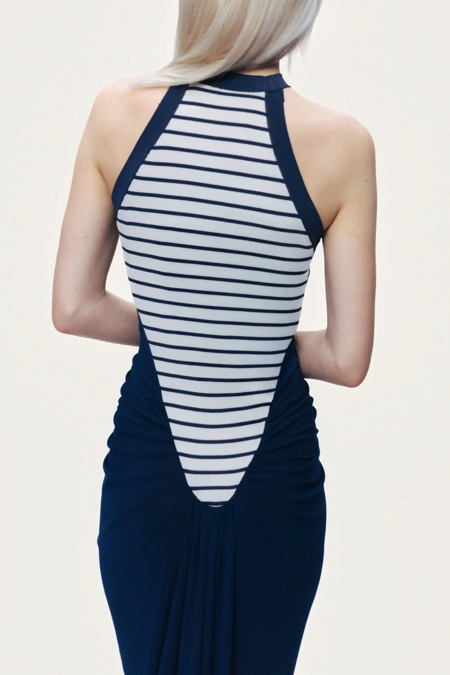 Contrast Stripe Halter Maxi Dress