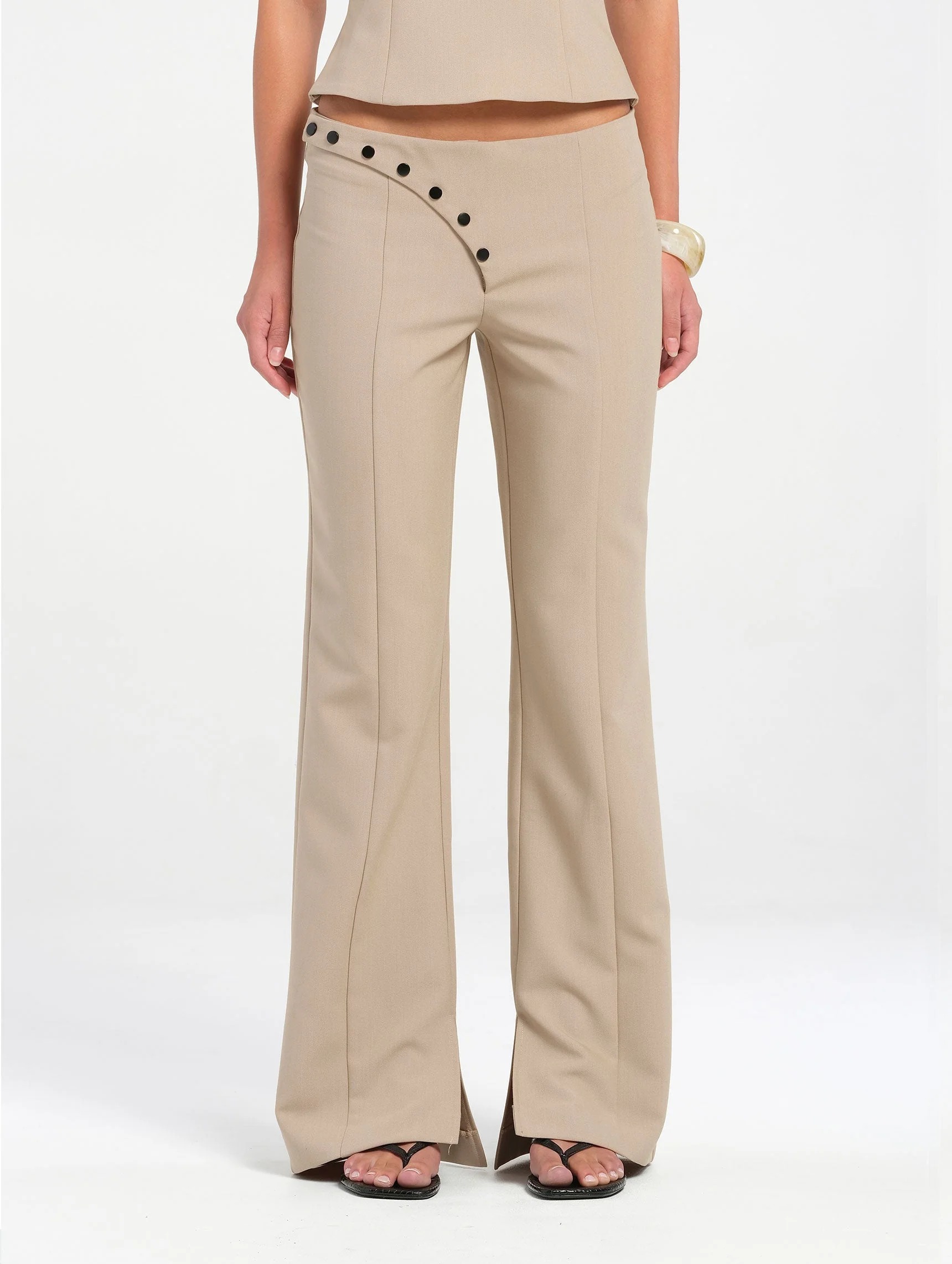 Tailored Asymmetric Button Flare Trousers