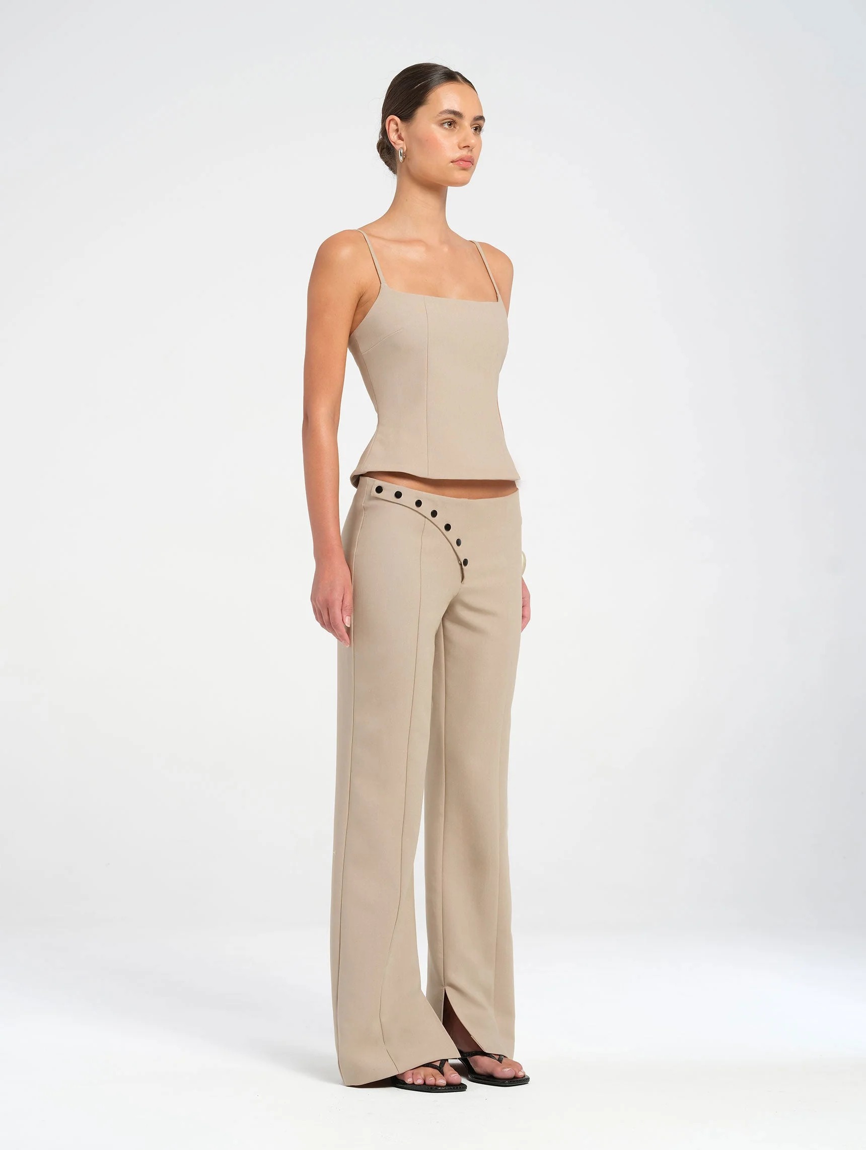 Tailored Asymmetric Button Flare Trousers