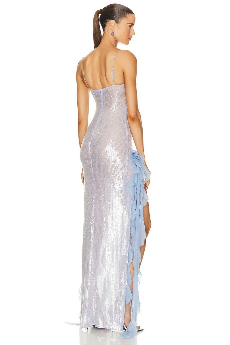 Magnetic Sensation Sequin Ruffled Maxi Dress-ROVOLE