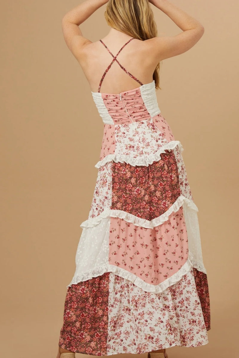 Patchwork Floral Maxi Dress-ROVOLE