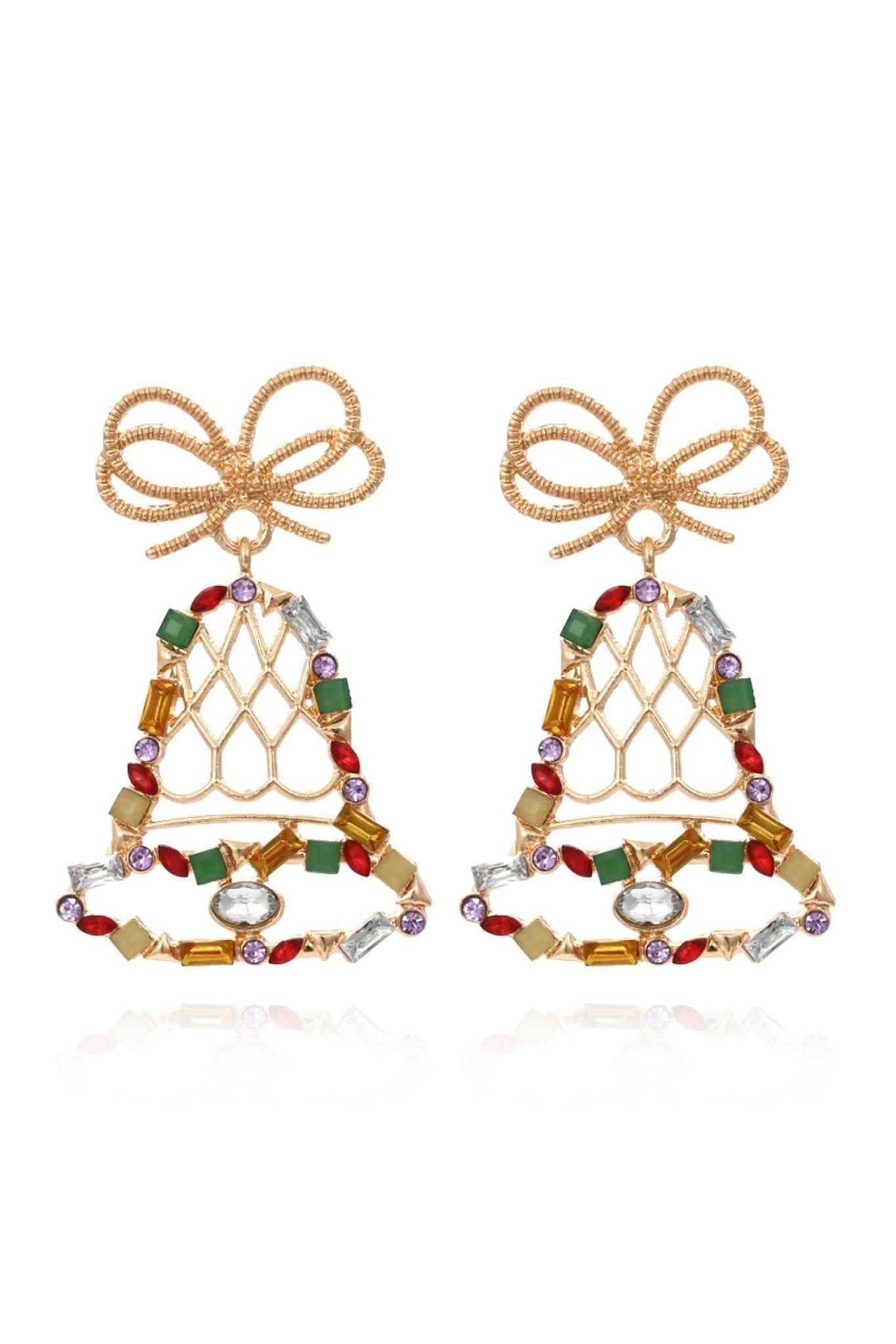 Jingle Bells Diamante Drop Earrings-ROVOLE