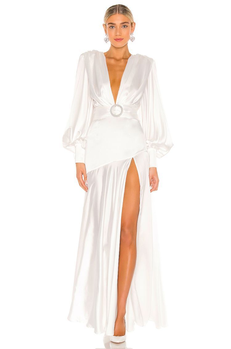 Phoebe V-neck Belted Slit Maxi Dress-ROVOLE