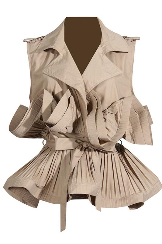 Suzanne Lapel Collar Ruffle Polyester Top-ROVOLE