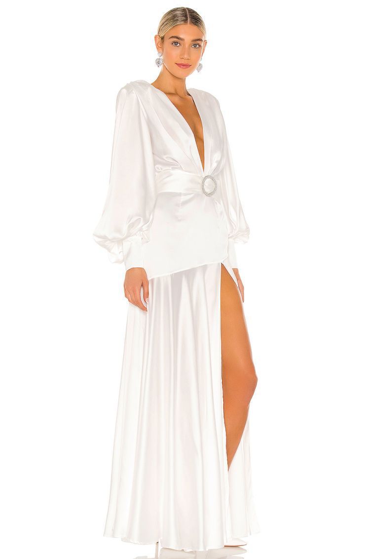 Phoebe V-neck Belted Slit Maxi Dress-ROVOLE