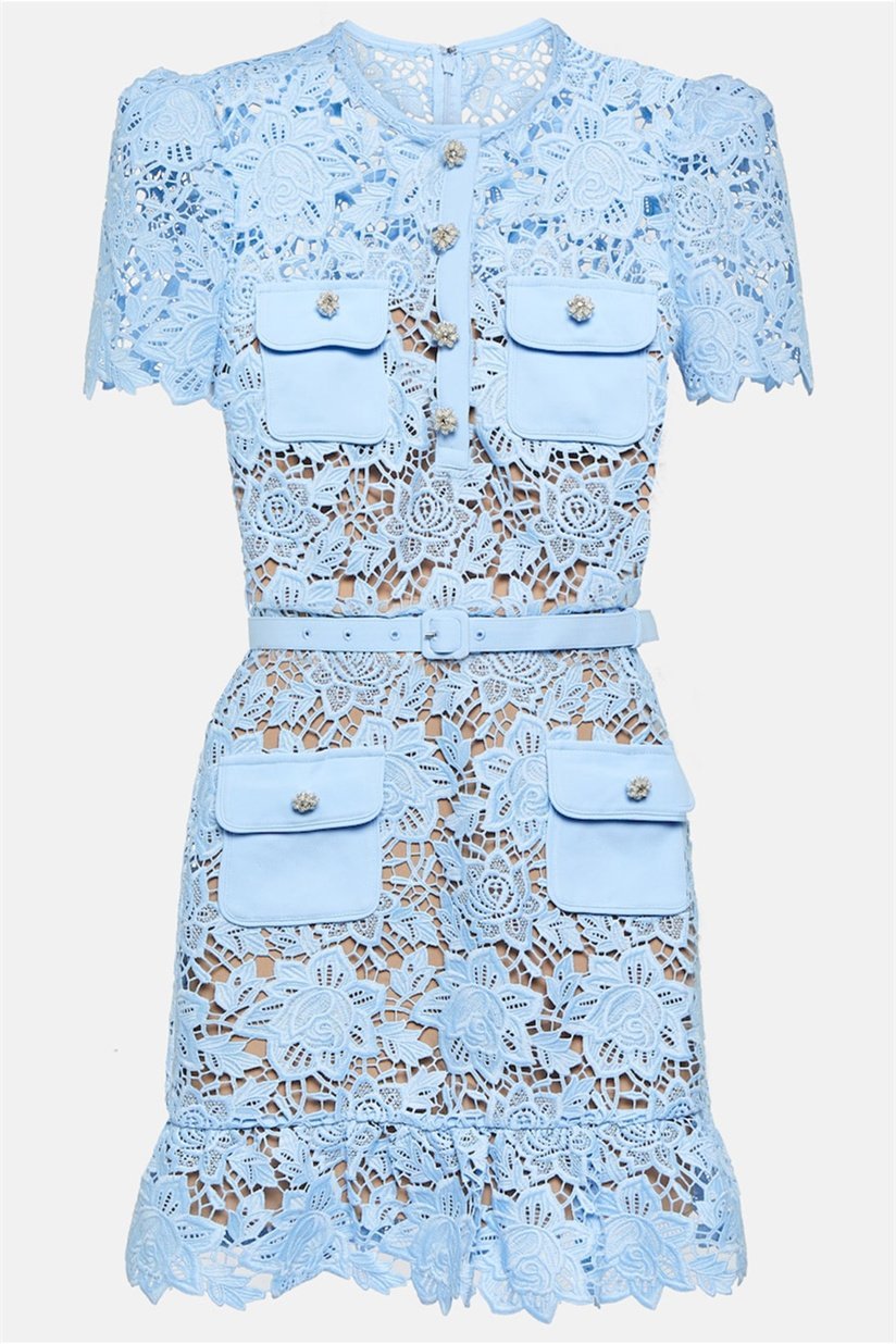 Renata Floral Embroidered Lace Mini Dress-ROVOLE