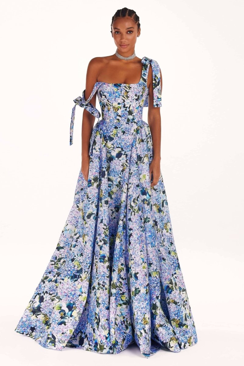 Kacey Hydrangea Printed Strap Maxi Dress-ROVOLE