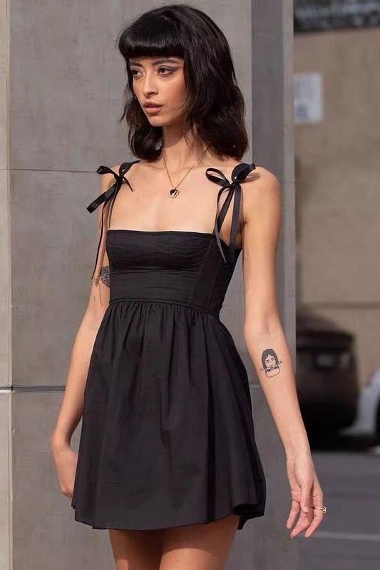 Kayla Bowknot Shoulder Straps Mini Dress-ROVOLE