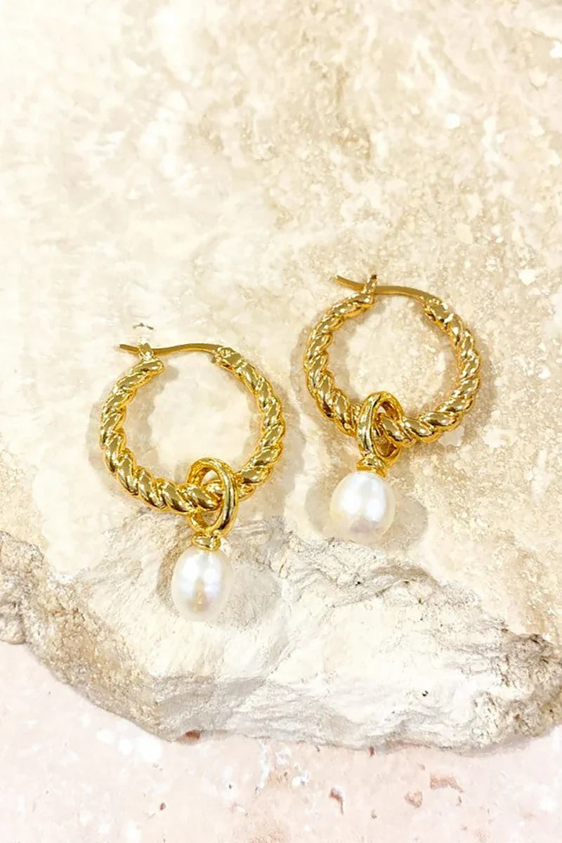 Twist Pearl Drop Earrings - Gold/Pearl-ROVOLE