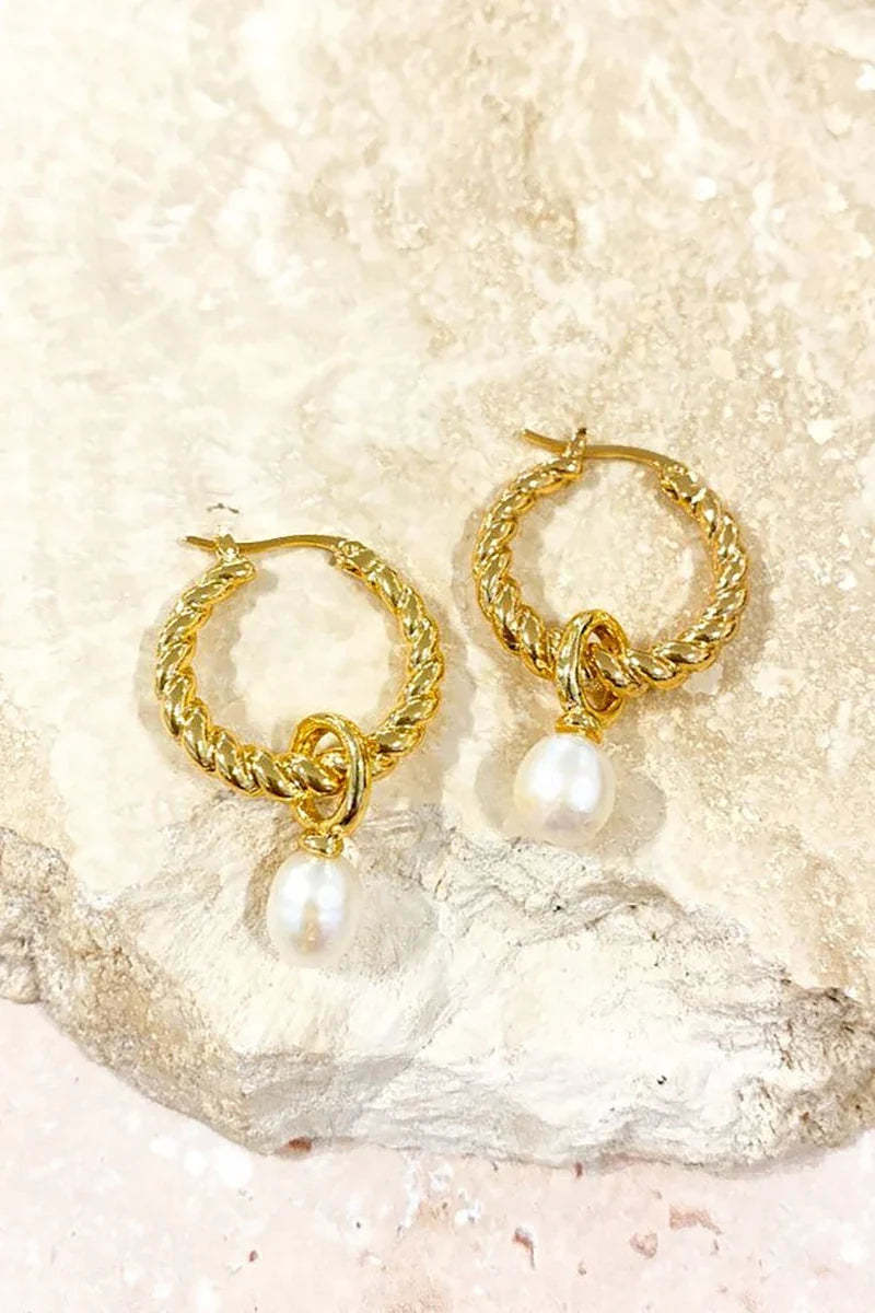 Twist Pearl Drop Earrings - Gold/Pearl-ROVOLE