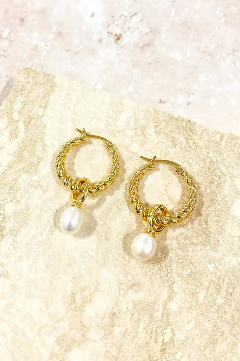 Twist Pearl Drop Earrings - Gold/Pearl-ROVOLE