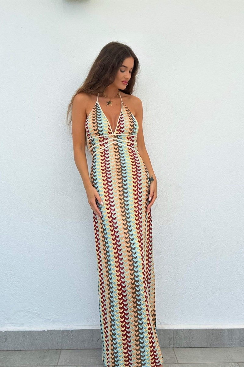 Lydia Halterneck Crochet Maxi Dress-ROVOLE