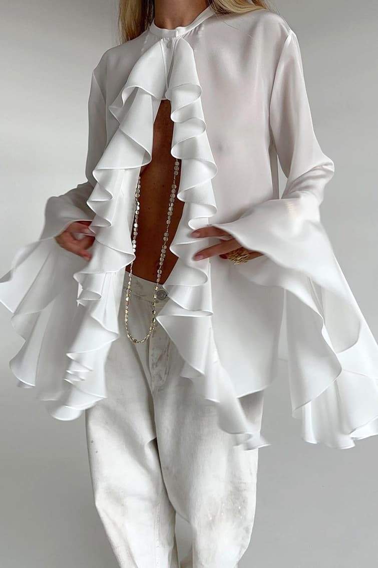 Michelle Semi-sheer Ruffle Blouse-ROVOLE