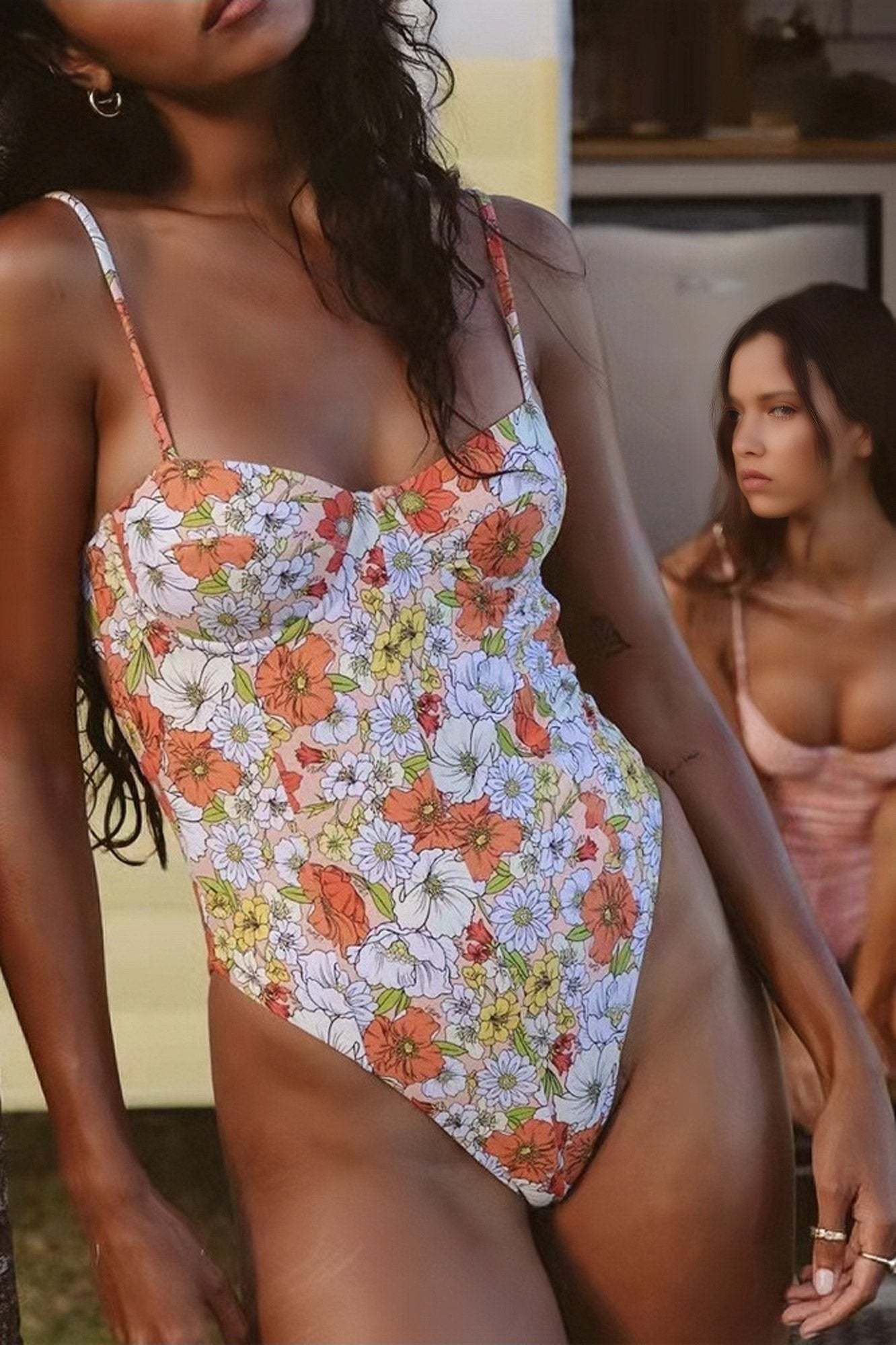 Mois Printed Cut-out Swimsuit-ROVOLE