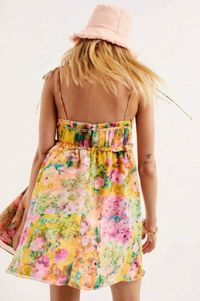 Mona Floral Printed Chiffon Mini Dress-ROVOLE