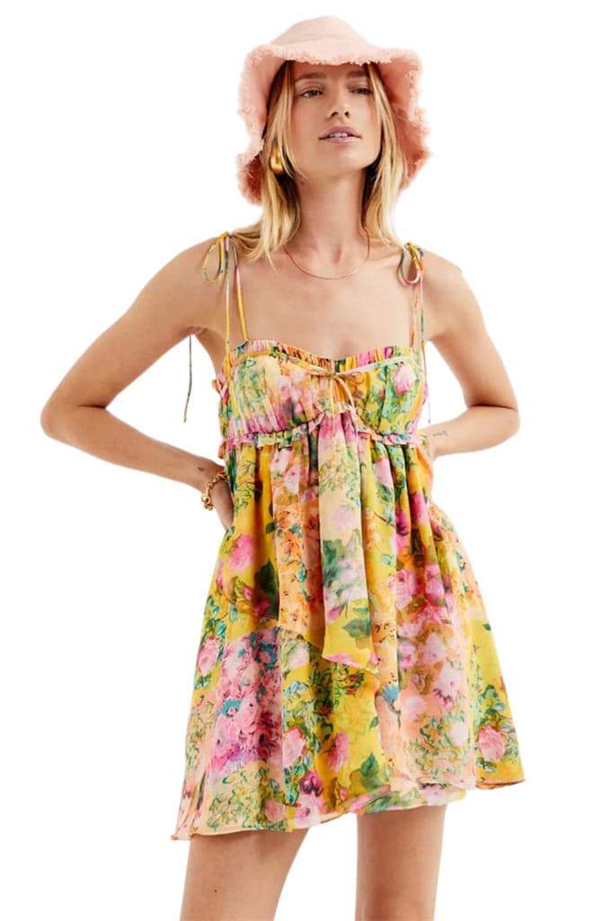 Mona Floral Printed Chiffon Mini Dress-ROVOLE