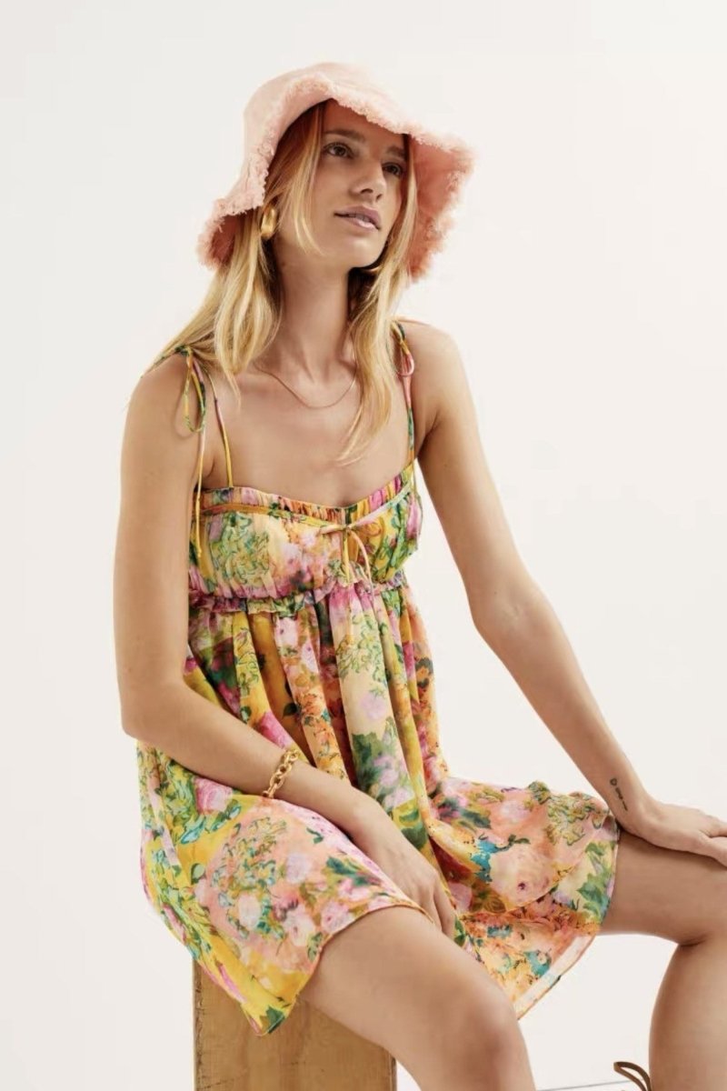 Mona Floral Printed Chiffon Mini Dress-ROVOLE