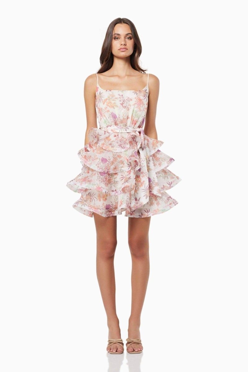 Monica Floral Printed Ruffle Mini Dress-ROVOLE
