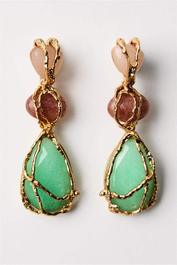 Multi Gem Dangle Earrings-ROVOLE