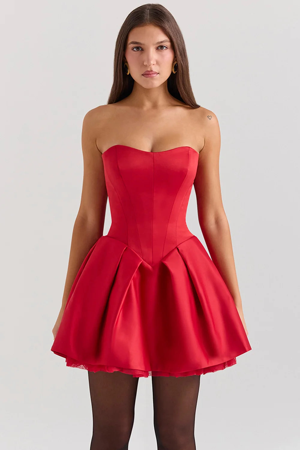 Red Satin Detachable Bow Mini Dress-ROVOLE