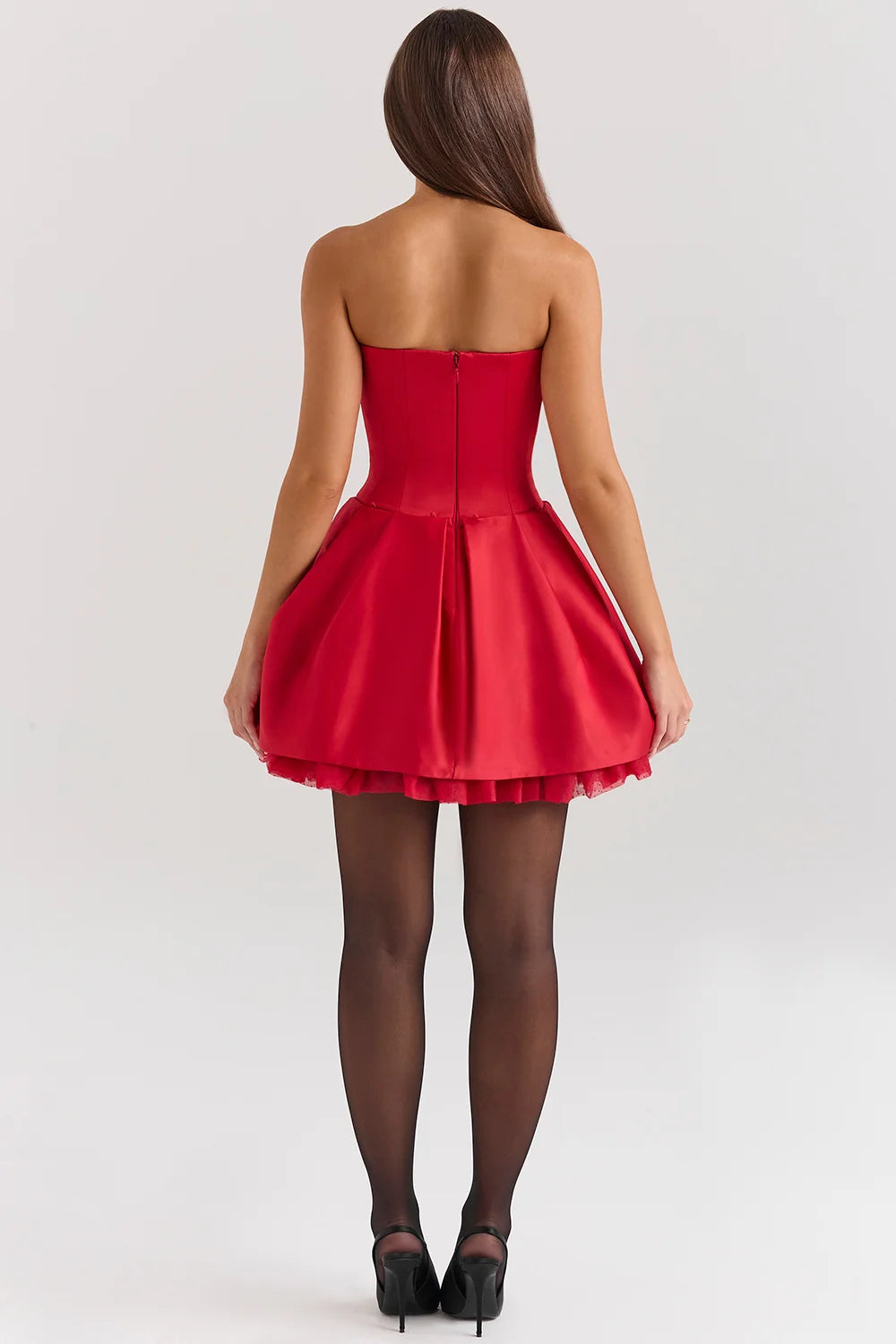 Red Satin Detachable Bow Mini Dress-ROVOLE