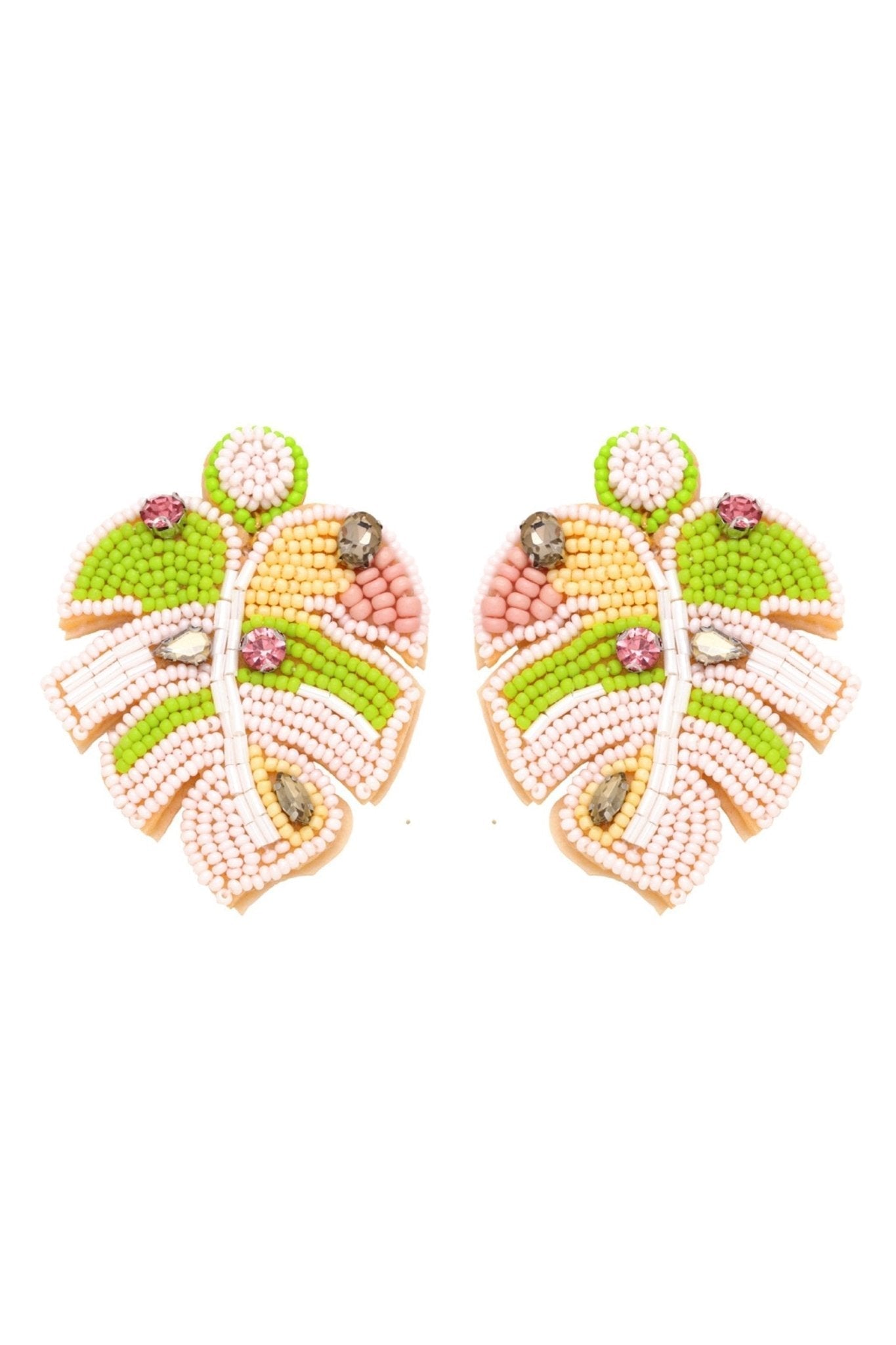 Palm Leave Beaded Earrings-ROVOLE