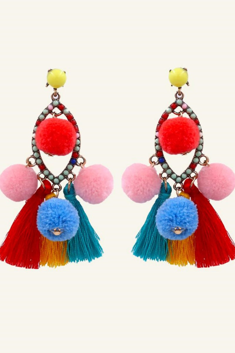 Pom Pom Tassel Earrings-ROVOLE