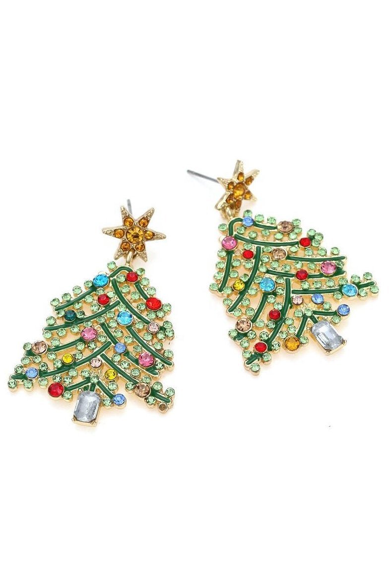 Rhinestone Christmas Tree Drop Earrings-ROVOLE