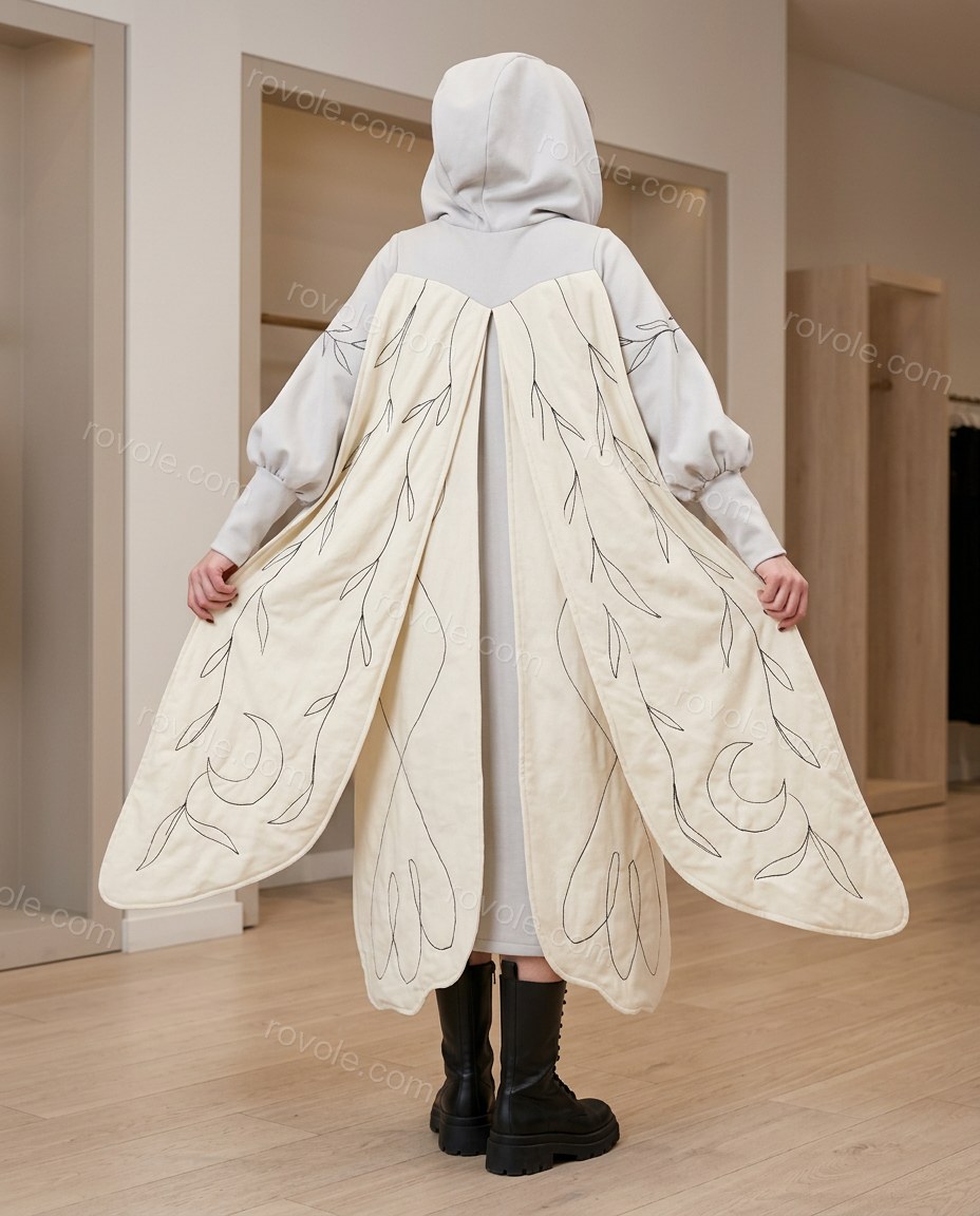 Light Grey Grace City Layer Embroidered Coat by rovole.com