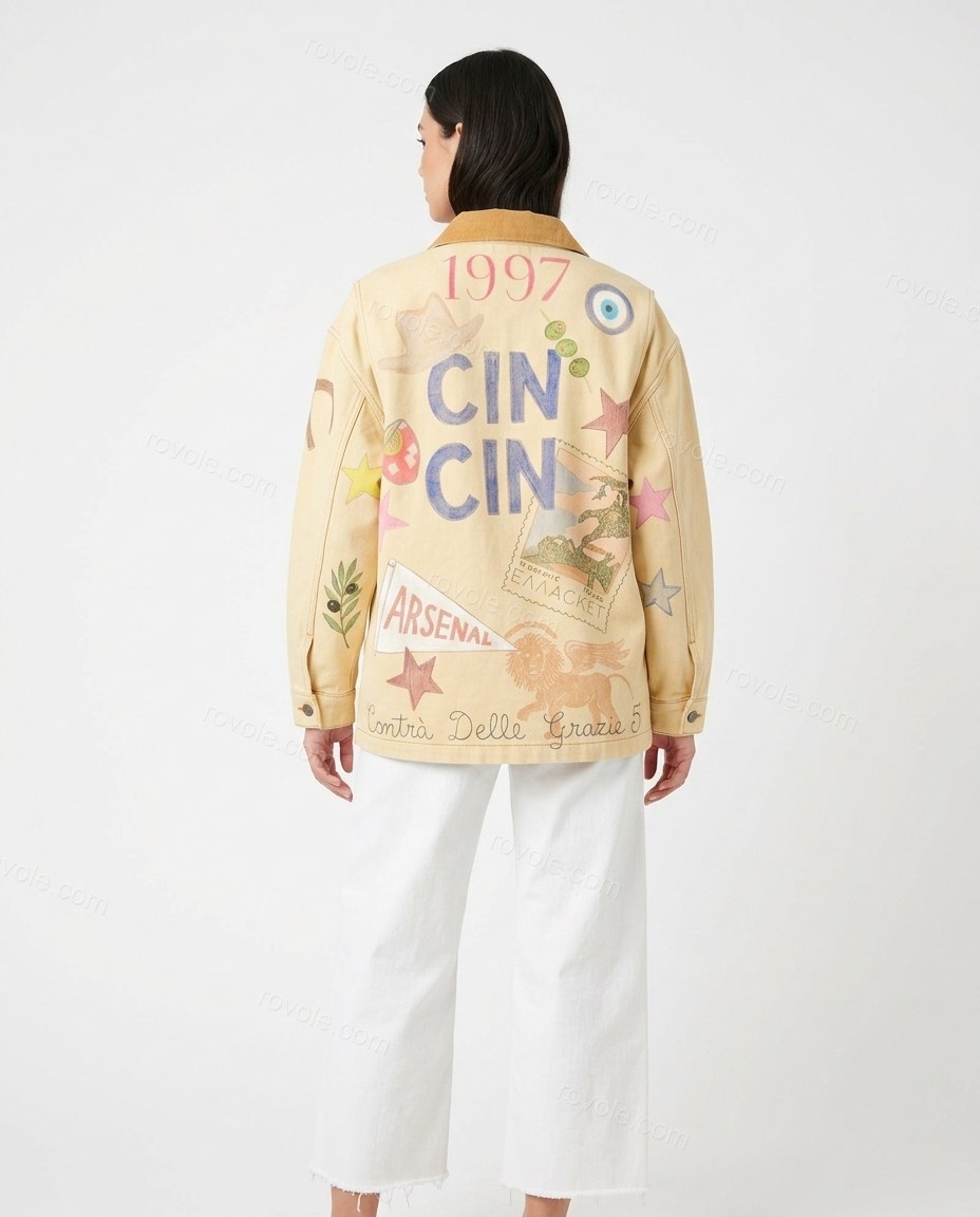 Ecru Elevated Printed Wide-Leg Jacket by rovole.com